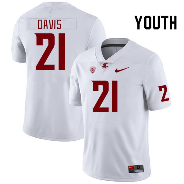 Youth #21 Kiwaun Davis Washington State Cougars College Football Jerseys Stitched Sale-White - Click Image to Close
